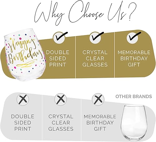 Miniatura 8 de Your Dream Party Shop Copa de vino de feliz cumpleaños, 22 onzas, sin tallo con impresión dorada, regalo para adultos y mujeres, tazas de feliz