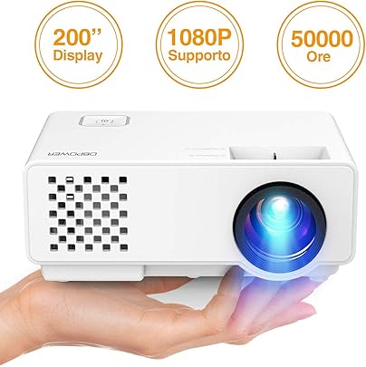 Mini Proiettore Portatile DBPOWER  Videoproiettore Home Theater Full-HD 2000lm con Schermo 200   Lampada 50000 Supporto 1080P  Proiettore Multimediale per Amazon Fire Stick  HDMI VGA AV USB