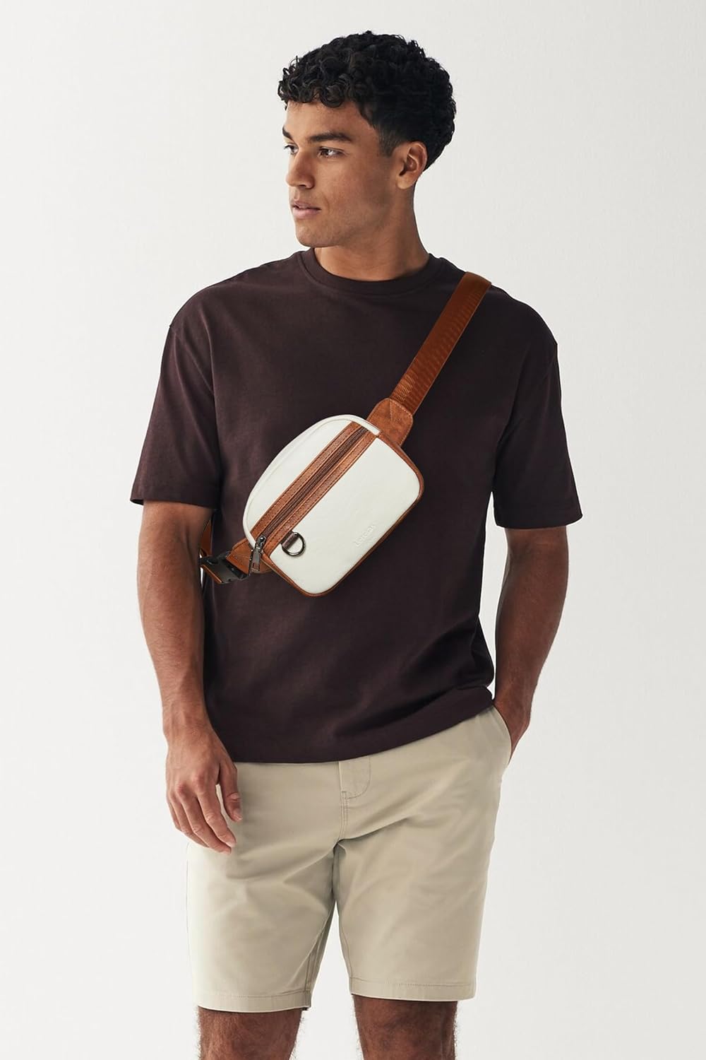 2L Fanny Packs for Women Everywhere Belt Bag Chic Waist Pack Bag Crossbody Purse Faux Leather Travel Cycling Beige - Image 8