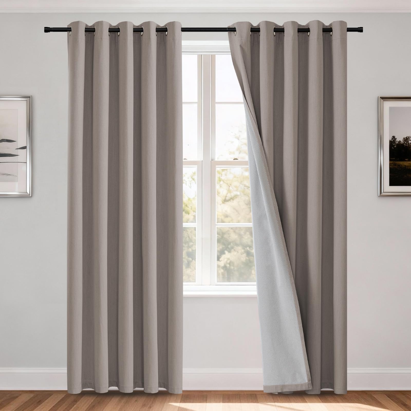 H.Versailtex 100% Blackout Curtains for Bedroom Eyelet Thermal Curtains Window Treatments Super Soft Ring Top Living Room Soundproof Curtain, 66" Width x 54" Drop 2 Panels, Pumice Stone
