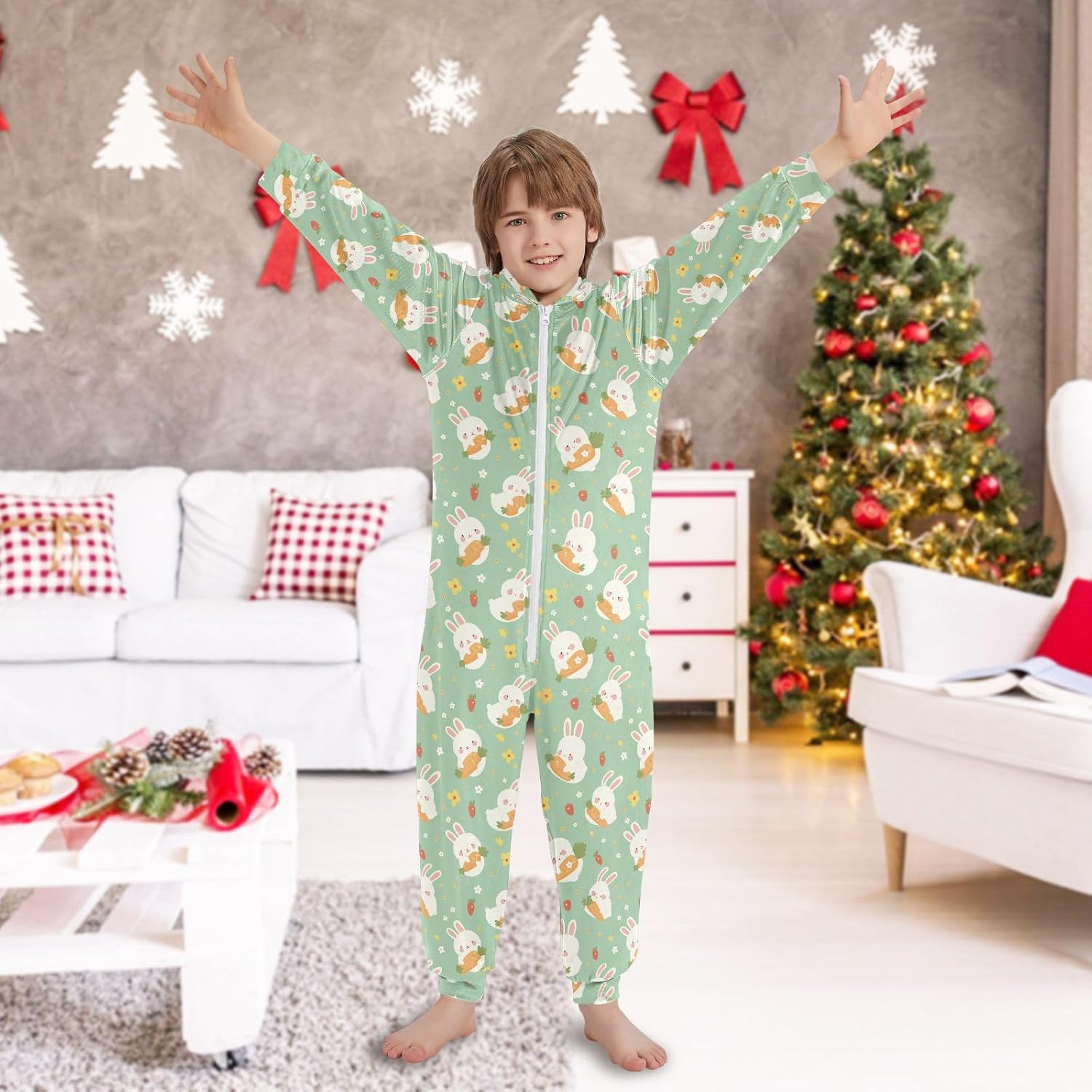 Unisex Pajama Cute Soft Hooded Sleepwear Holiday Loungewear for Parties Sleepovers 4-14Y