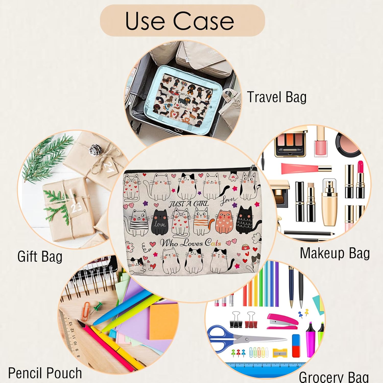 Cat Makeup Bag for Women - Lightweight Travel Pouch with Lining, High-definition, Double-Sided Printed, Funny Cat Gift Bags for Birthday & Christmas Gifts - Image 4