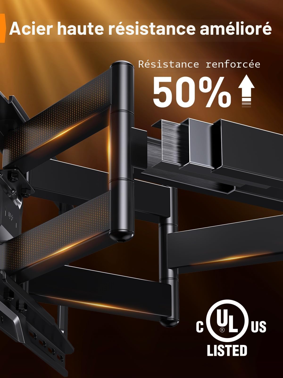Perlegear Support Mural TV de 42 à 90 Pouce pesant jusqu'à 68KG, Support TV pré-assemblé avec Inclinaison sans Outil, Pivot, Extension, VESA Max de 600 x 400 mm