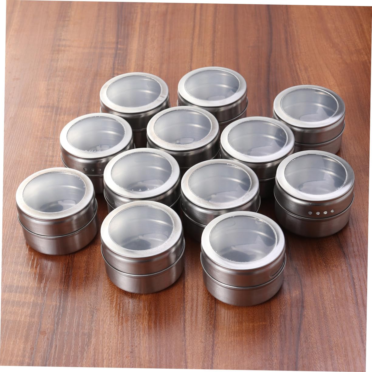 Gewürzdosen 12 Stück aus Edelstahl, Magnetisch, Silber | Twist Top Deckel, für Gewürze und Schlüssel, Geeignet für Gerätetüren und Grill