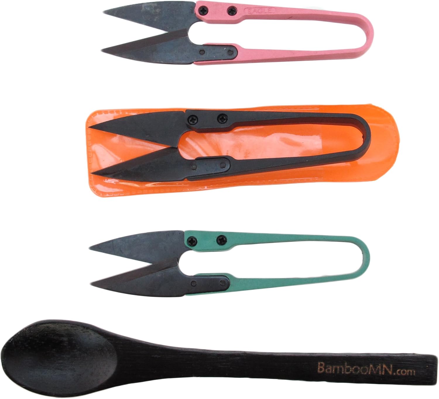 BambooMN Bonsai Pruner, Bud & Leaf Trimmer Set - Includes 3 Black, 3 Red, 3 Green Snips, and 3 Teaspoons