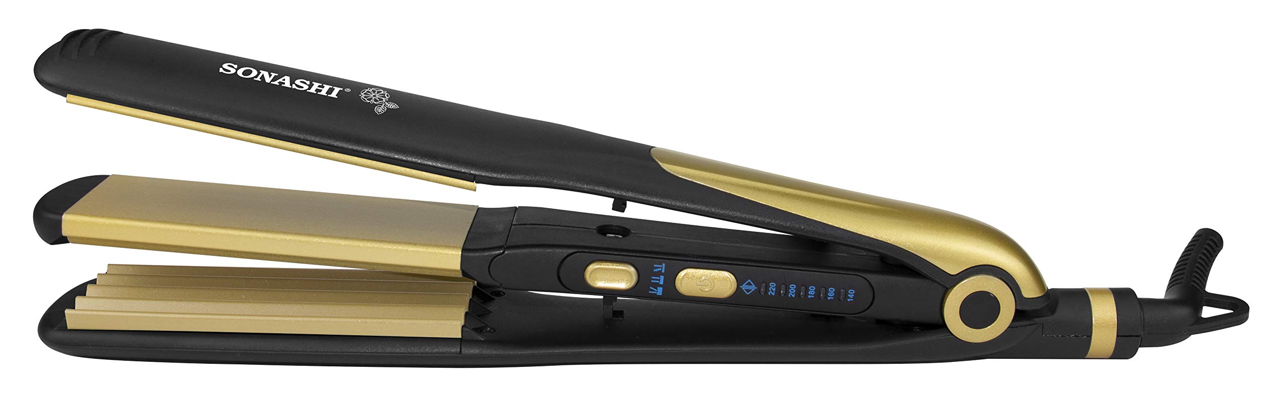 Sonashi 2in1 Hair Straightener & Crimper with Ceramic Coating Plates, Crimper Plate for Creating Waves, Temperature Control & LED Indicator, Versatile Straightening, Hair Iron 70W SHS-2082 Black/Gold