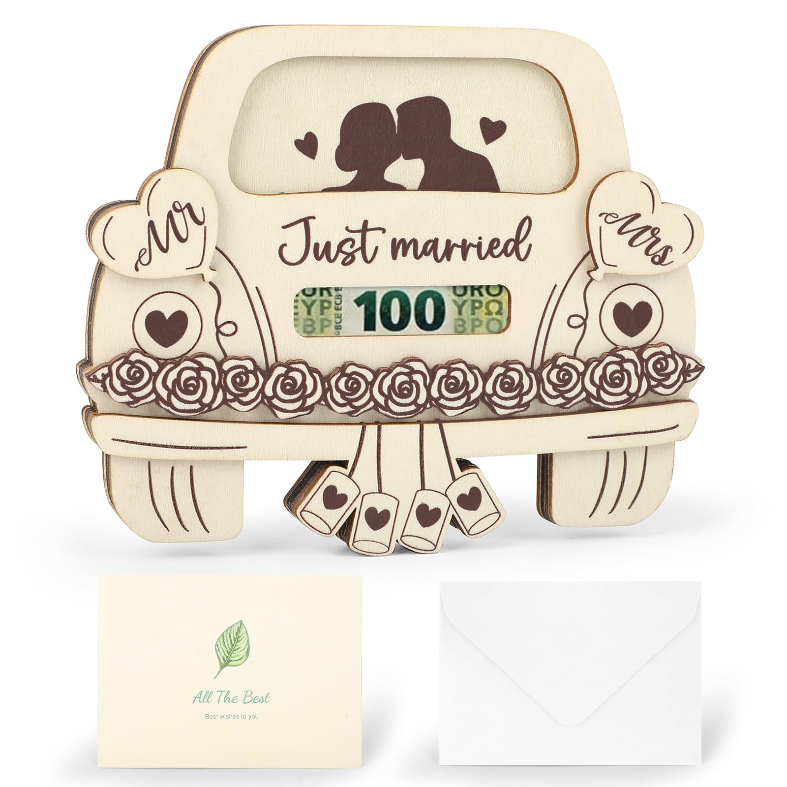 LIN di legno biglietti d' auguri in legno, Carte di nozze con scritta, biglietti di auguri, biglietti di auguri con iscrizione, San Valentino, motivo matrimonio, coppia sotto Cuore alberi (N602