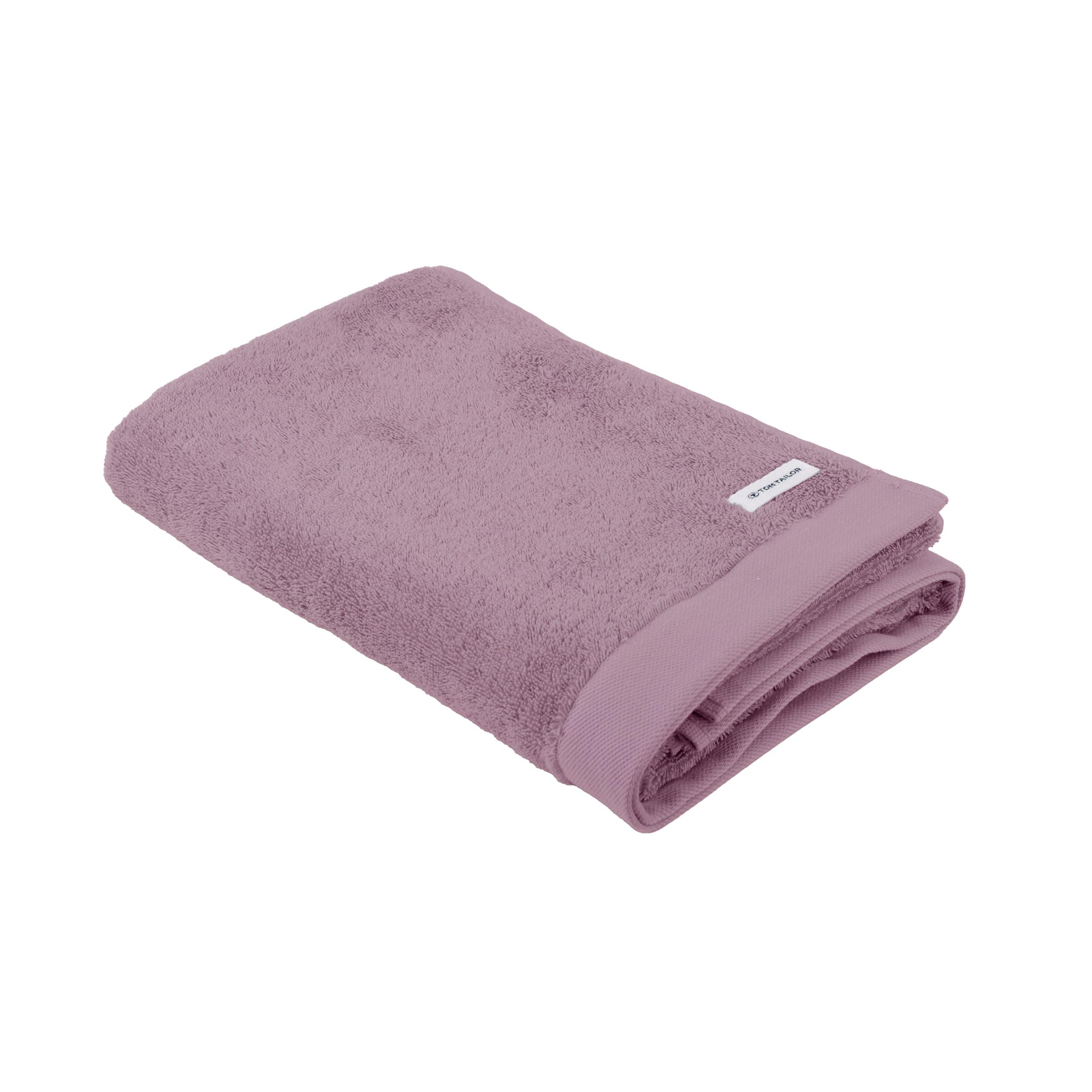 TOM TAILOR Bath Towel 70 x 140 cm 100% Cotton Terry Towel with Two Hangers and Logo Label Colour Bath Towel Purple (Cozy Mauve)