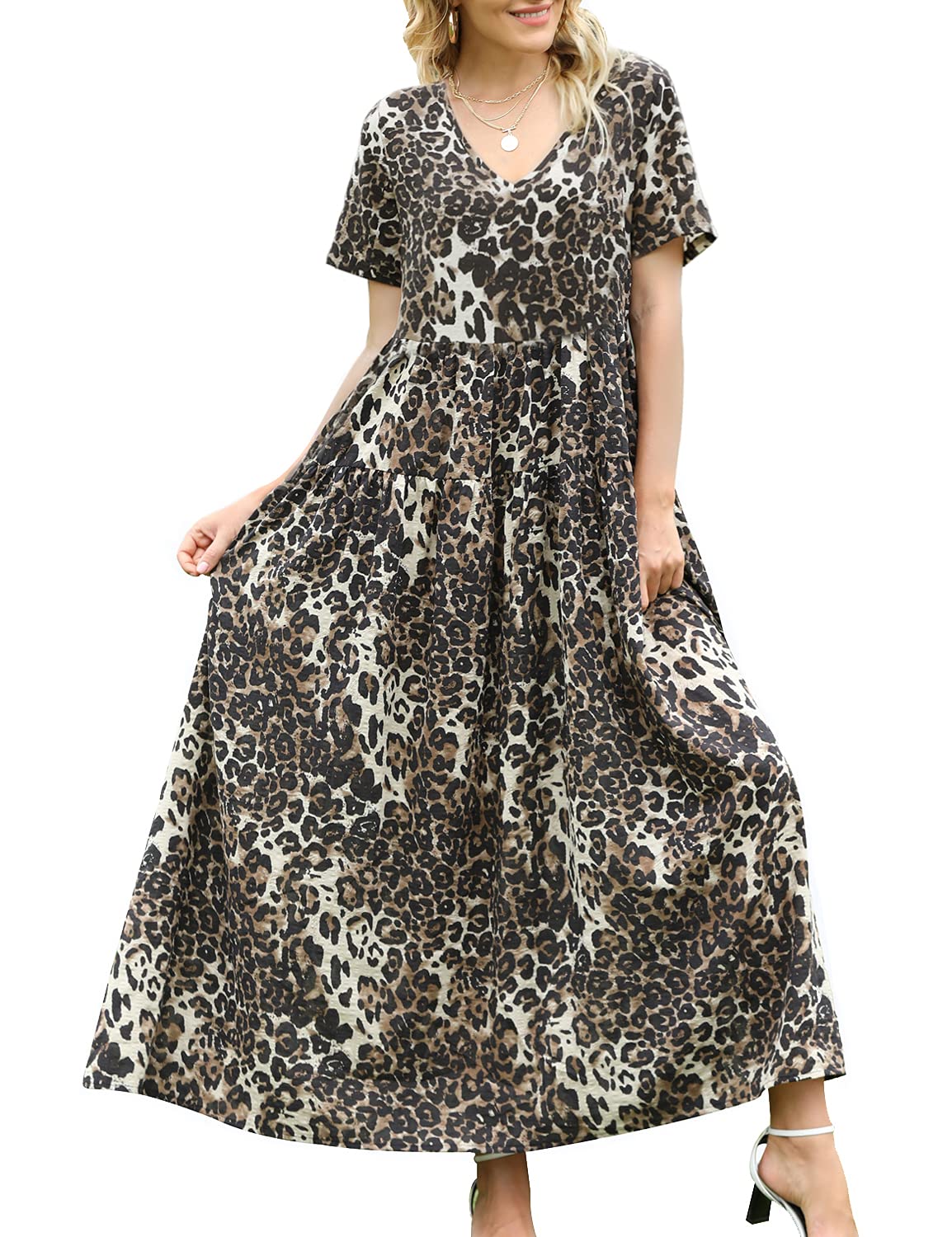 Beaurex Women Casual Plus Size Dress Boho Long Maxi Kaftan Dresses for Women Summer with Pockets DR0266