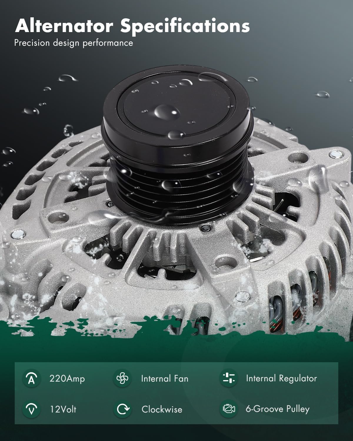 220A SCITOO Alternator New for Ram for 1500 5.7L 2013-2022,for Ram for 2500 6.4L 2014-2022,for Ram for 3500 6.4L 2014-2022 12V CW 6-Groove Pulley Ref: 14027N 501829 214027 56029644AA