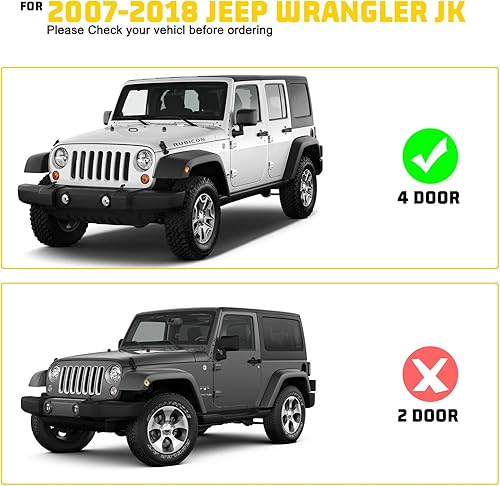 Miniatura 5 de Estribo de estribo lateral compatible con Jeep Wrangler JK JKU Unlimited 4 puertas 2007-2018, solo 4 puertas, color negro mate con recubrimiento en