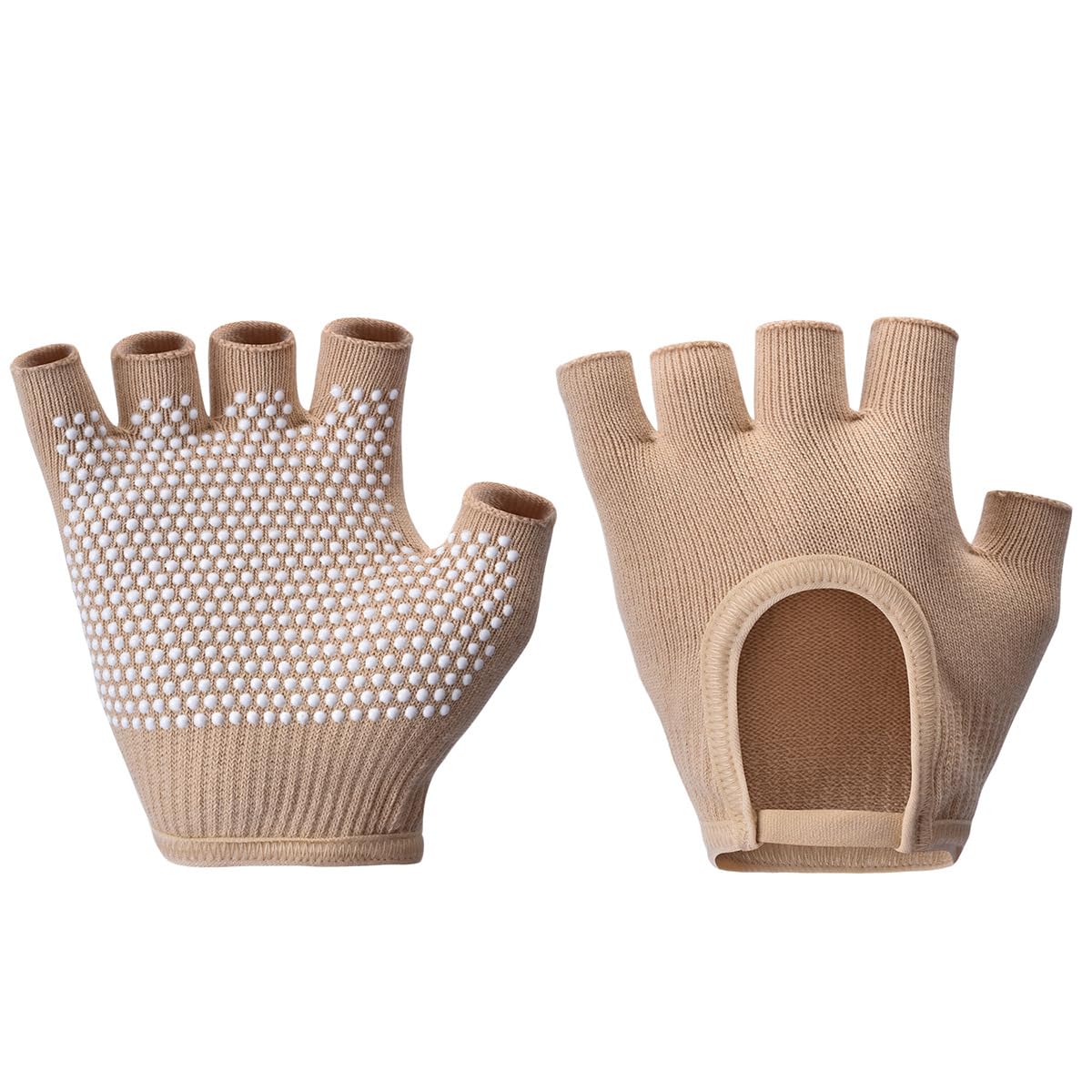 oasymala Non-Slip Fingerless Yoga Gloves – Ideal for Pilates, Barre, Air Yoga, and Fitness Workouts – Breathable Fabric with Enhanced Grip for Stability (Khaki)