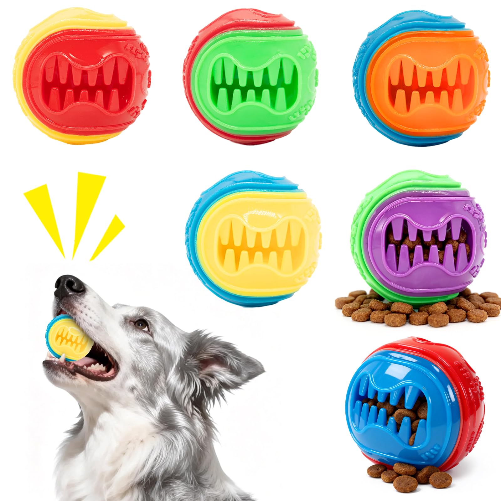 Mapneng 6 Pack Interactive Dog Treat Toy, Dog Toy Snack Ball for Dental Care | Intelligence Toy | Relieve boredom | Dog Brain Training, Chew Treat Toy Ball for Small & Medium Dogs