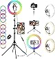 KOSCHEAL 12インチリングライト, 176cm卓上スタンド付き自撮り棒兼用, 40のRGBモード三脚付き 撮影ライト 俯瞰撮影 スマホクリップ式 女優ライト ビデオライト,USB給電适用于ビデオ録画、ズーム会議、TikTok 、YouTube, 兼容 IOS/Android