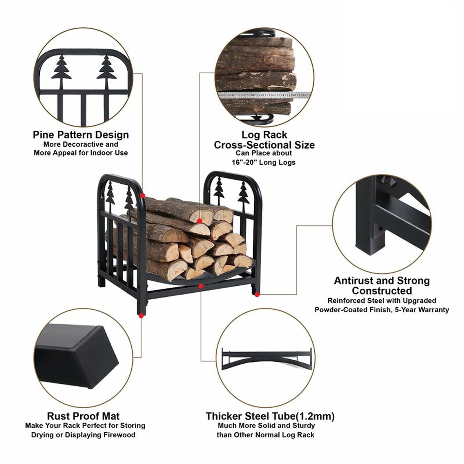 Brennholzregal Weihnachtsbaum Schwarzer Metall-Brennholzhalter Robustes Brennholzregal Für Drinnen Und Draußen Holzlagerung Stapelbares Kaminzubehör
