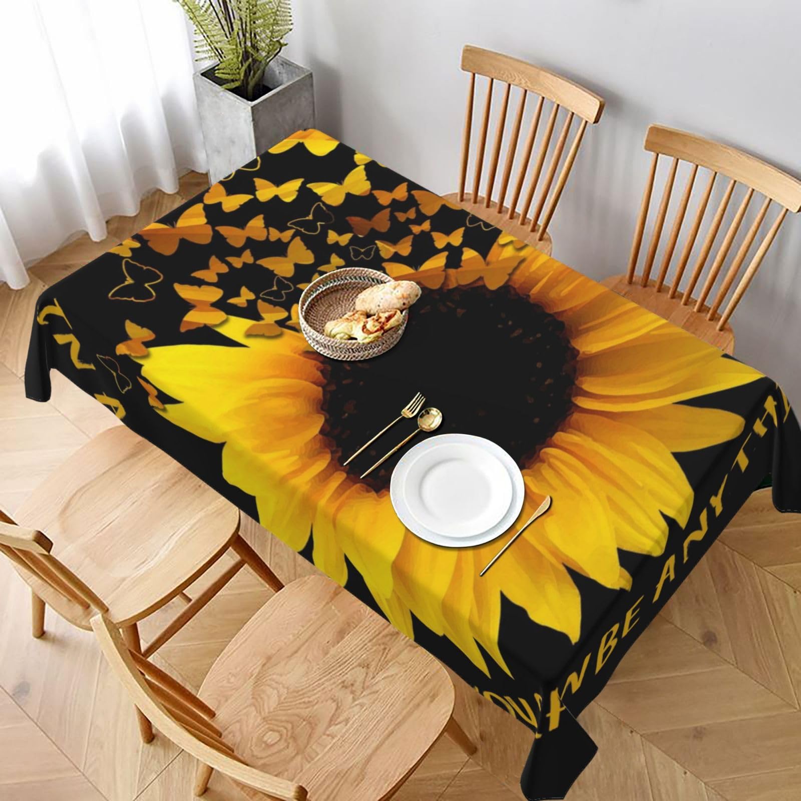 BNVSADC butterfly and sunflower Printed Rectangle Tablecloth 228x152 CM, Water Resistant Polyester Table Cloth Decorative Fabric Table Covers for Kitchen Dining Table Parties Camping