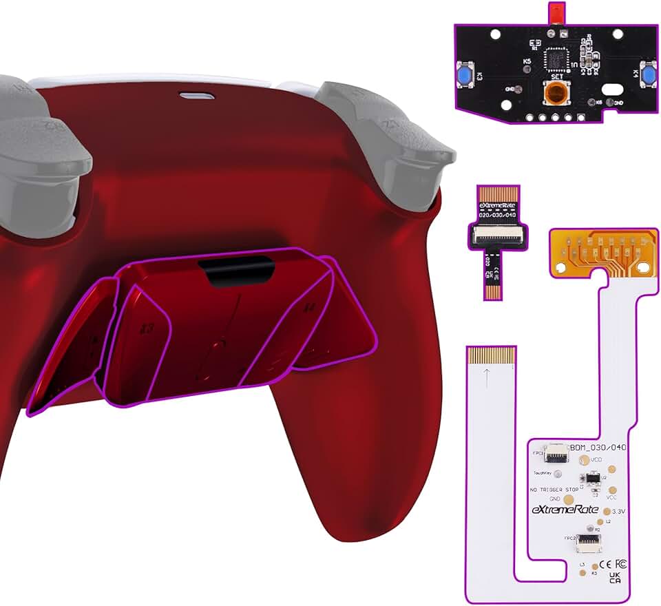 eXtremeRate Kit De Remapeamento Back Paddles Programável Rise4 V3 Para Controle Ps5 Bdm-030 040 050, Placa Atualização Vermelha Escarlate, Fundo Redesenhado, Conjunto 4 Botões - Não
