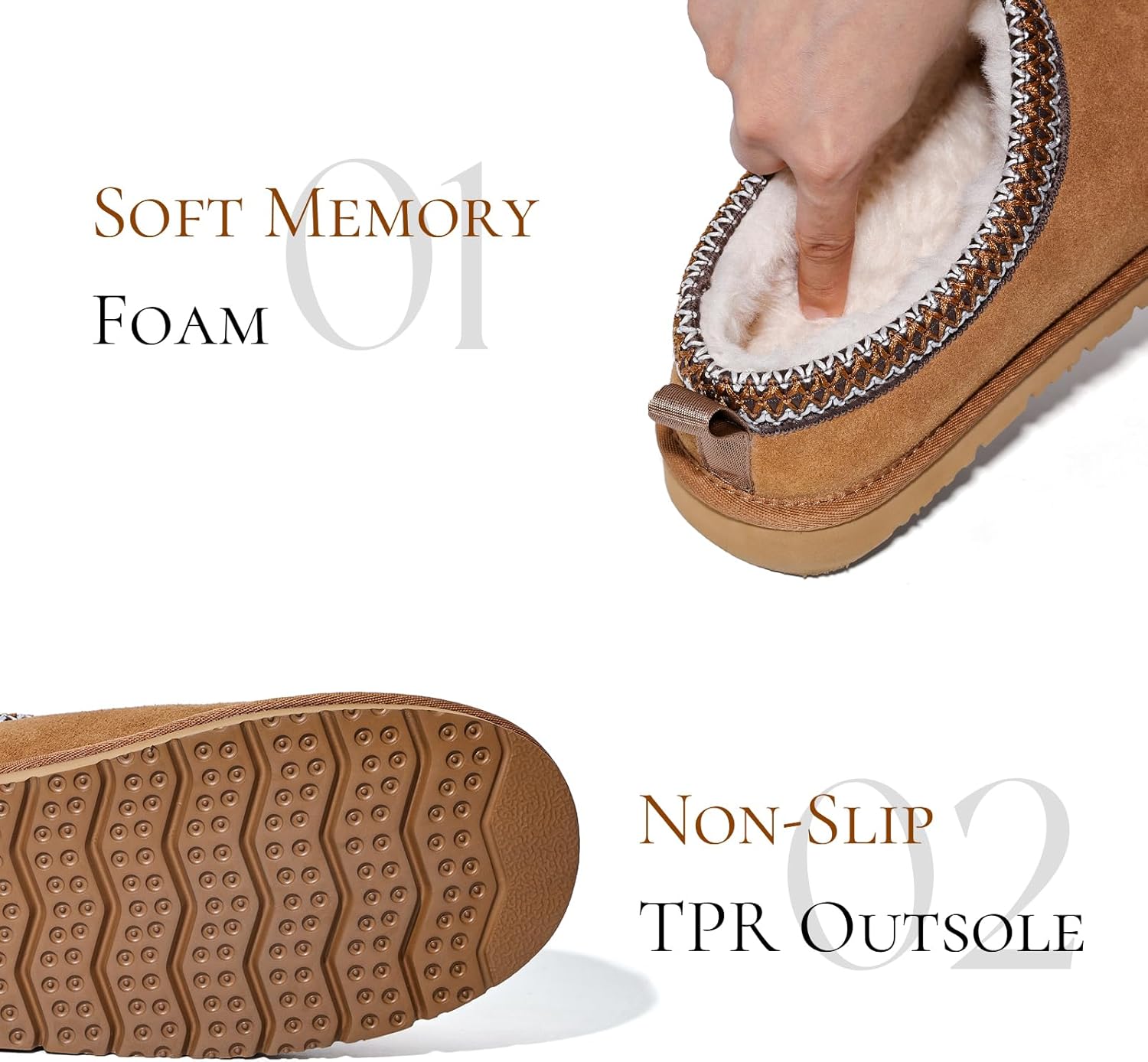 Mens Slippers Genuine Suede Fuzzy Slippers Indoor and Outdoor Cozy House Shoes Memory Foam Non-Slip Footwear Winter Warm Clogs - Image 2