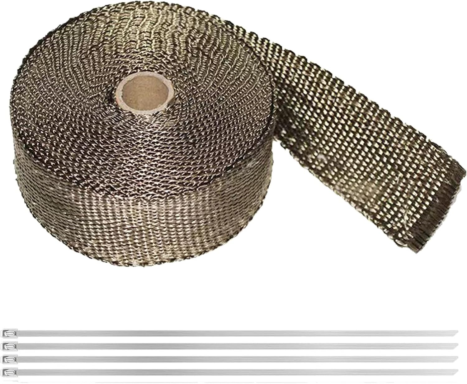 Motorcycle Exhaust Heat Wrap Roll Kit，Black Fiberglass Header Pipe Tape，with 4 Stainless Ties，For Protection(Titanium,393.7"(Four zip ties))