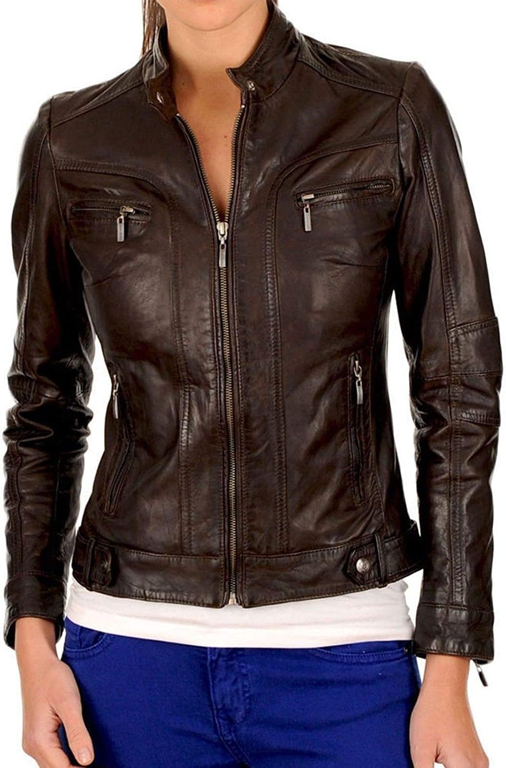 Women's Lambskin Leather Jacket – Genuine Leather, Slim Fit Zip-Up Coat, Outerwear Jacket - Image 2
