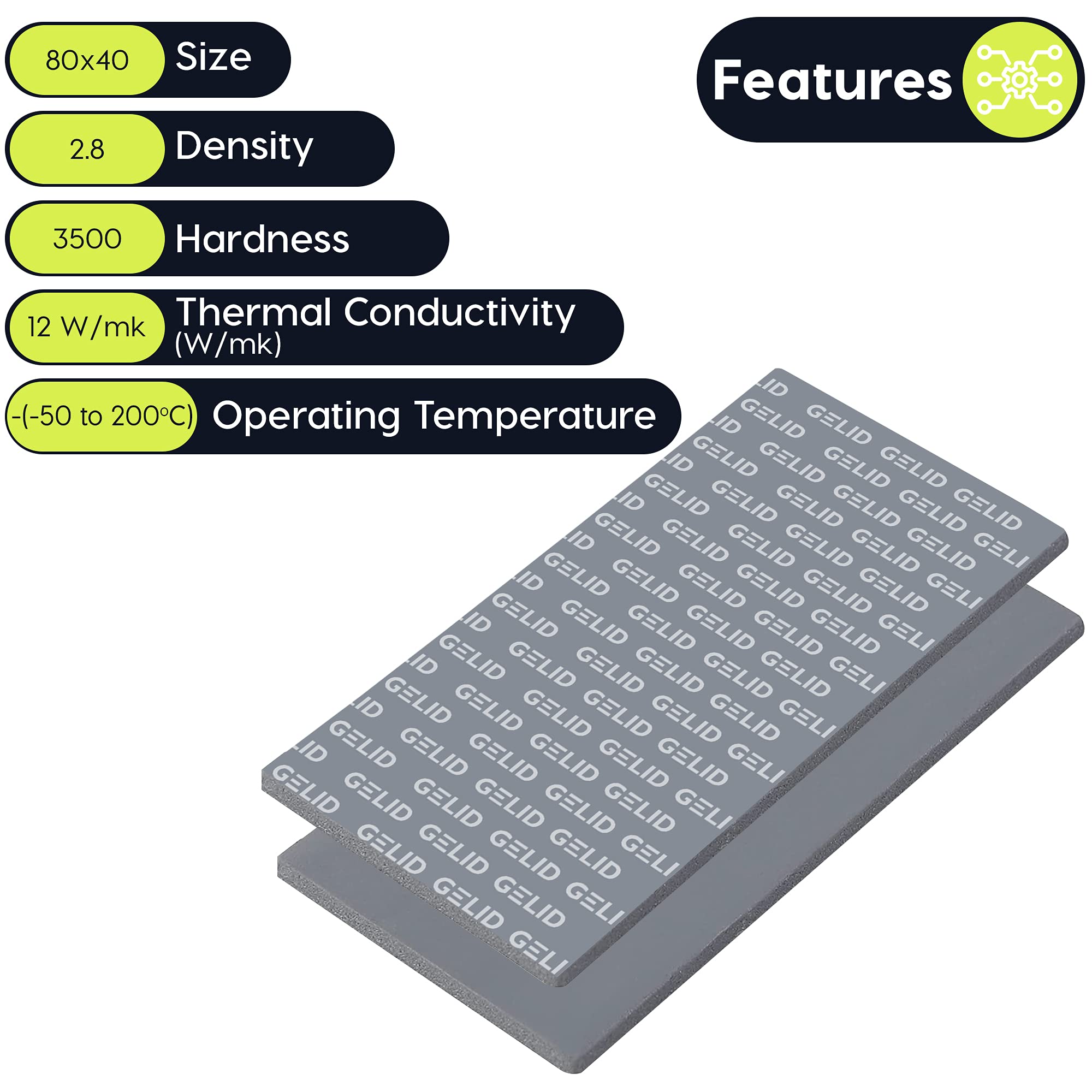 Gelid Solutions GP-Extreme 80x40x3.0mm (2pcs)-Pads Thermiques 12W-Excellente Conduction Thermique-Comble les Espaces Idéal Installation Facile