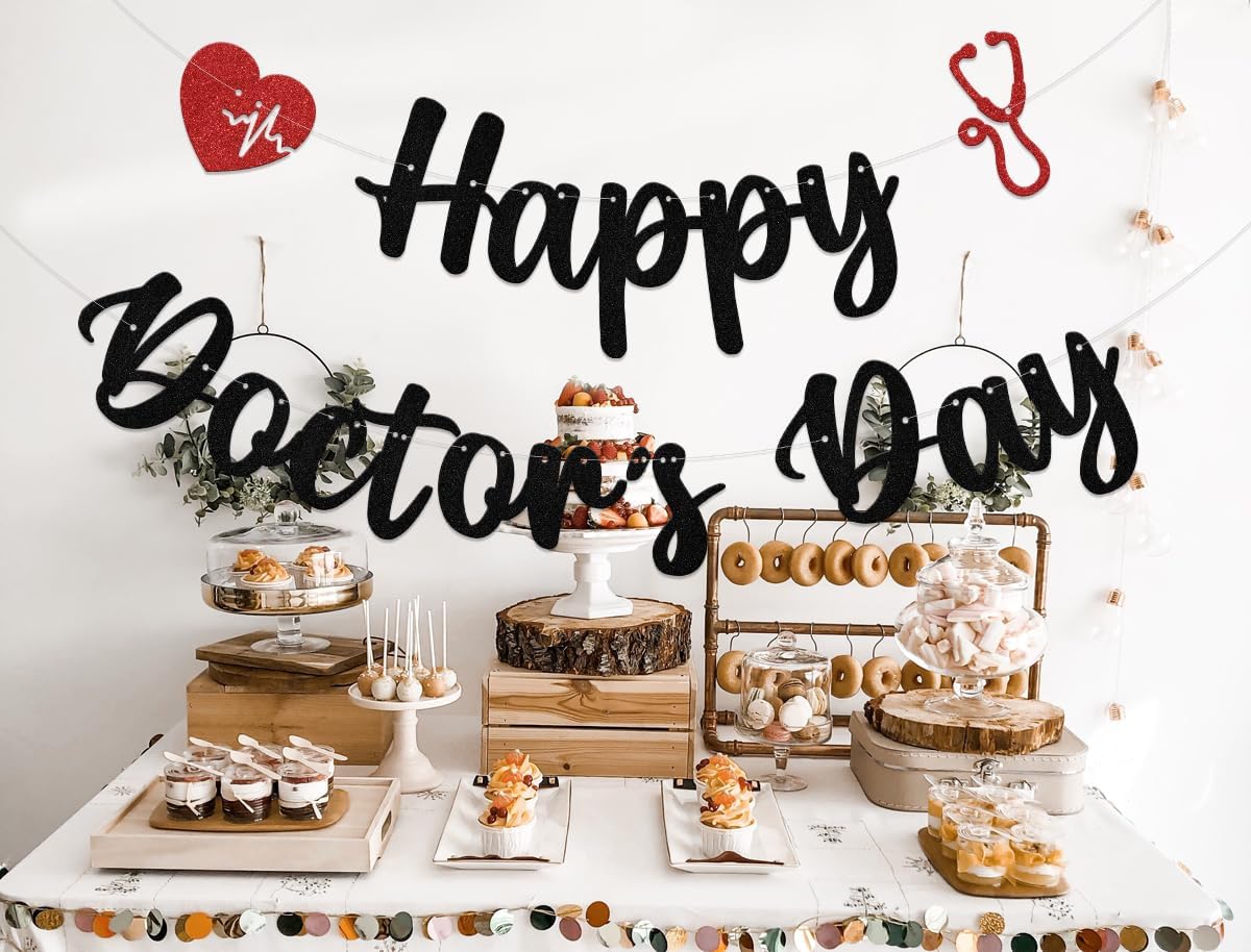 Happy Doctor's Day Banner - Thank You Doctor - Doctors Day Decorations Black