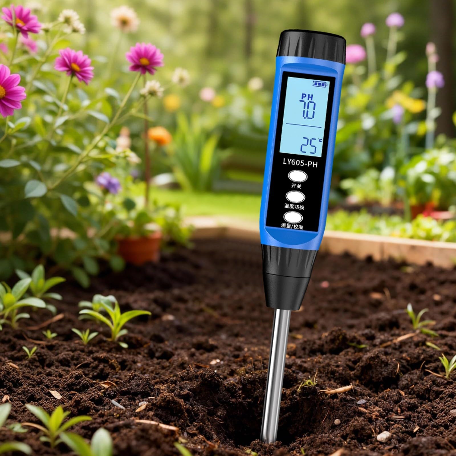 Medidor digital de suelo para pH y humedad, pantalla LCD, rango de medición de pH 3-14, análisis preciso para horticultura y agricultura, compacto y portátil (606)