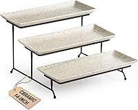 Vista 9 de LAUCHUH Bandeja de servir de 3 niveles para fiestas, bandeja escalonada de porcelana para servir plegable, bandeja de metal resistente para frutas