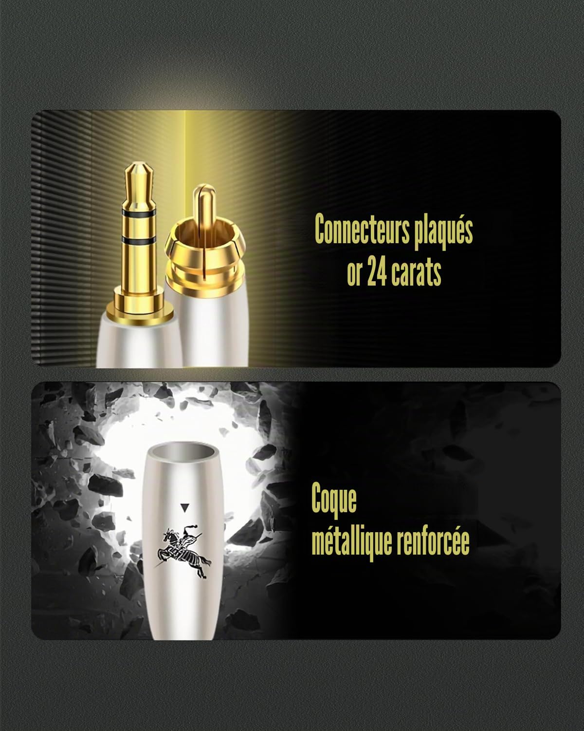 Impeto Cable RCA Jack 3.5 mm Câble Jack vers 2 RCA Mâle Adaptateur Audio Y HIFI haute de gamme qualité audiophile pour TV Smartphone DVD PC Home Cinéma Amplificateur Hi-Fi 5 m