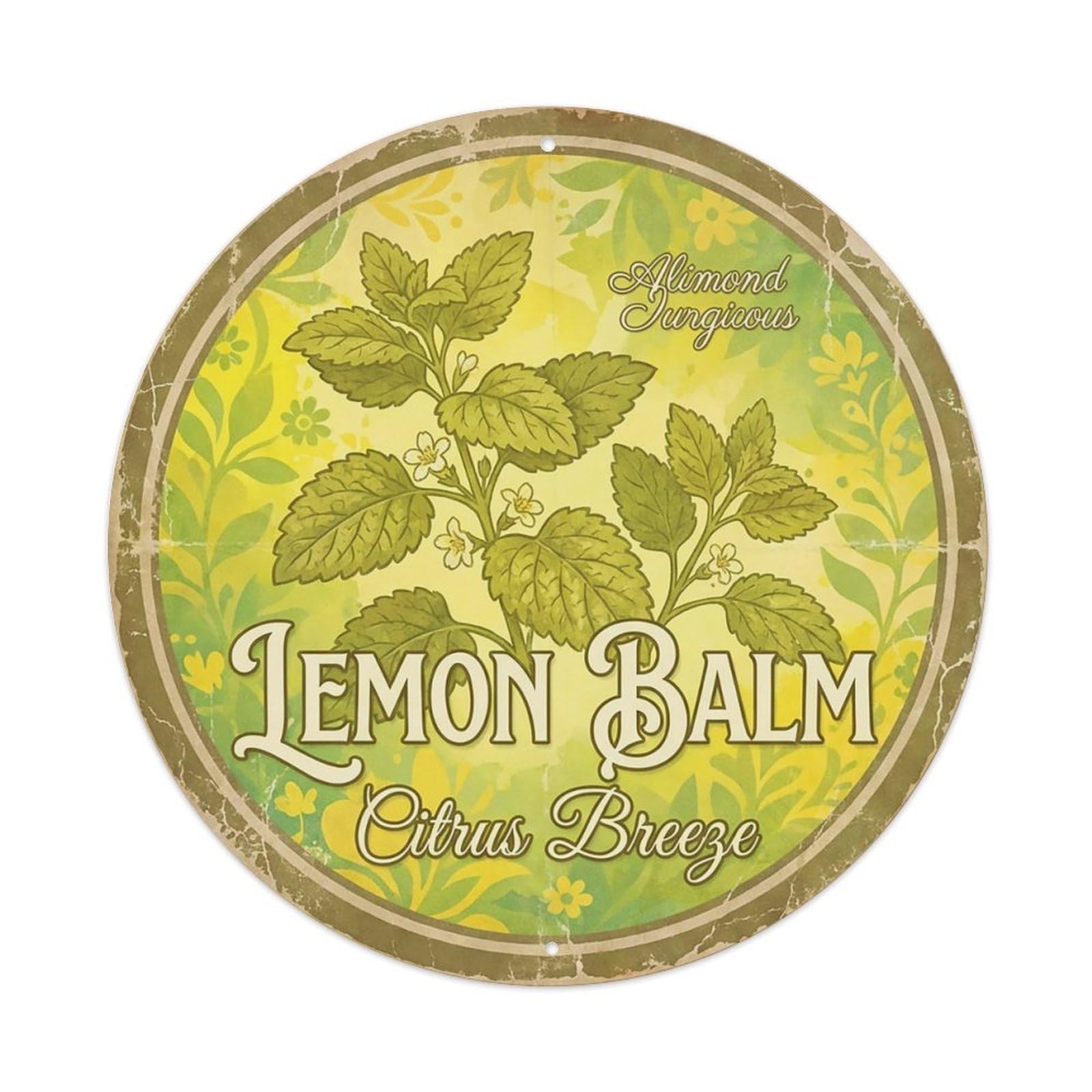 Cxhjca 8X8inch(20X20cm) Vintage Cottagecore Garden Lemon Balm Citrus Bright Metal Tin Sign
