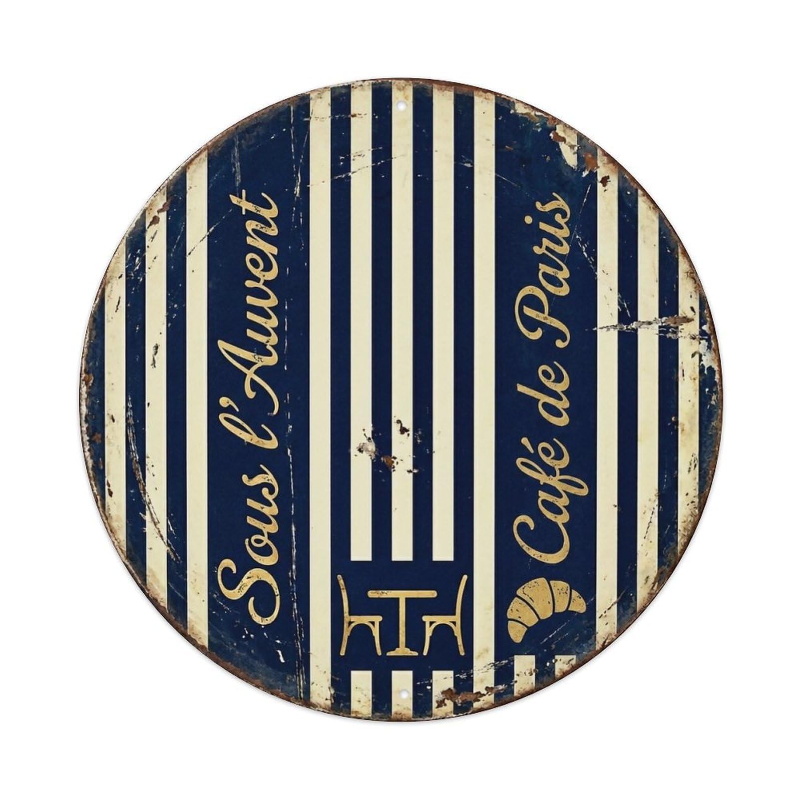 Striped Awning Lounge Cafe_2 Metal Tin Sign Plaque Wall Decor for Cafe, Club, Garden Round Metal Poster 8x8Inch