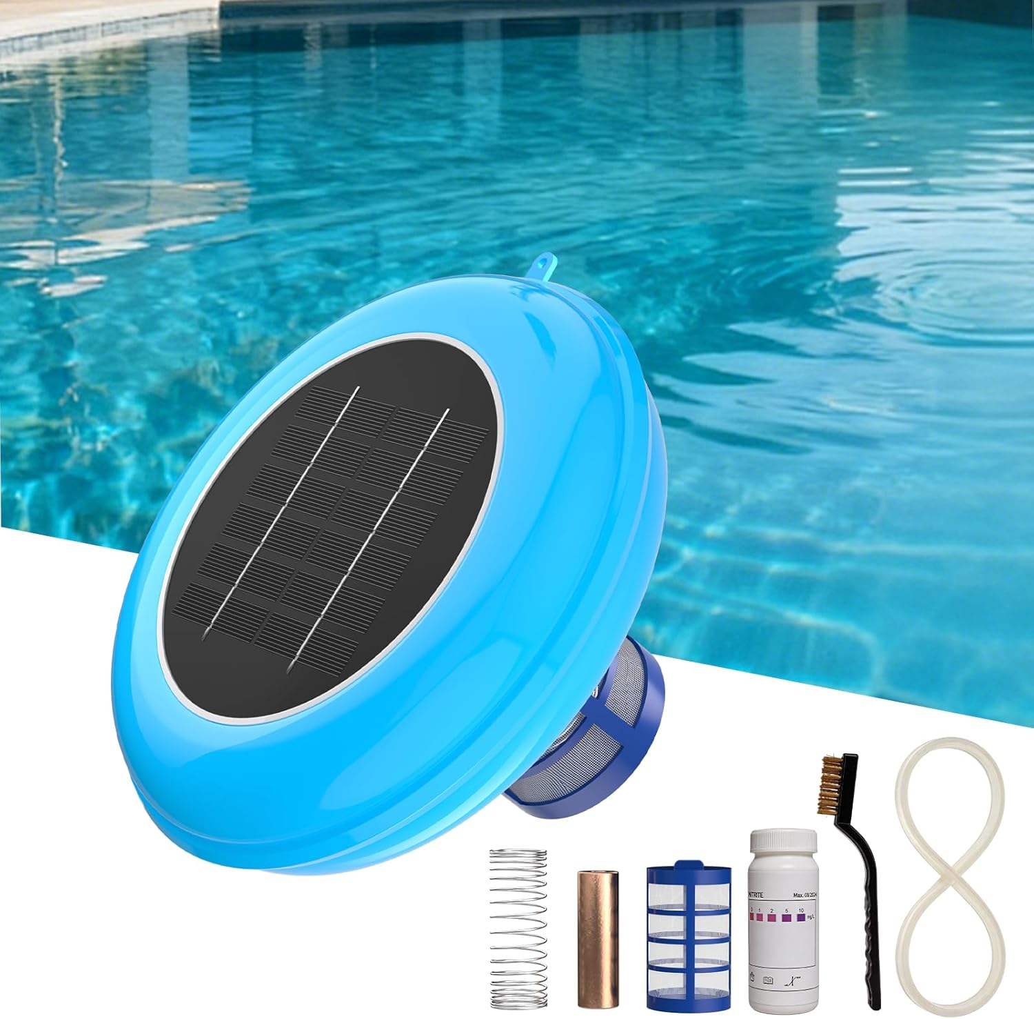 POOLPURE Solar Pool Ionizer, Copper Floating Cleaner, Use up to 85% Less Chlorine, Ideal Pool Cleaner for Above Ground, In-Ground Pools, Spas and Hot Tubs, Up to 35,000 Gal (Blue)