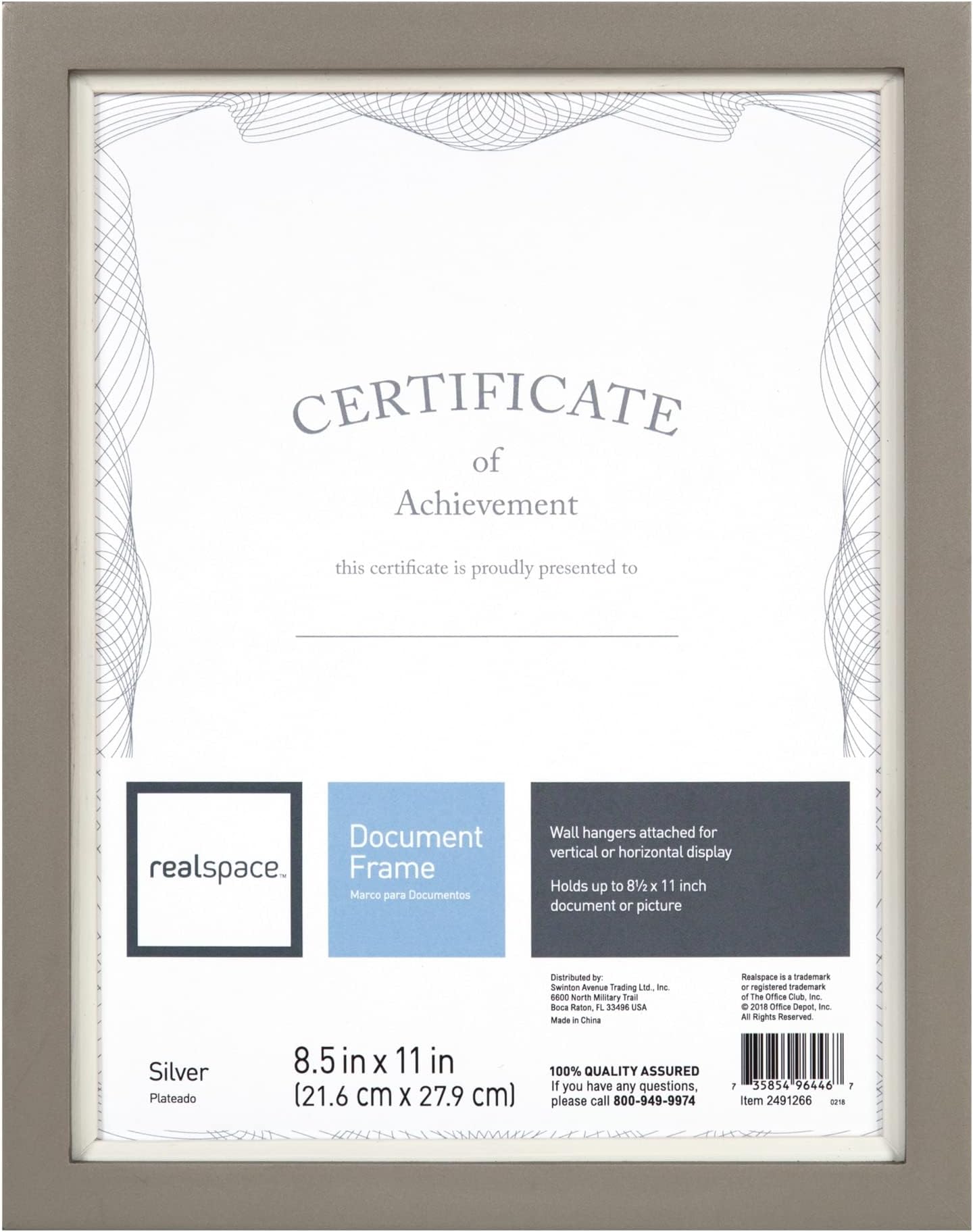 Realspace™ Muse Document Frame, 11"H x 13 1/2"W x 1"D, Silver/White
