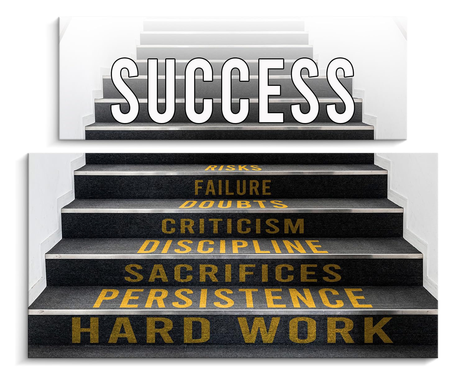 Kas Home Canvas Wall Art, Horizontal Modern Wall Decor Signs Framed, Funny Motto Prints Artwork for Home Office Farmhouse Bathroom Restroom (White-Success2, 8" x 16")