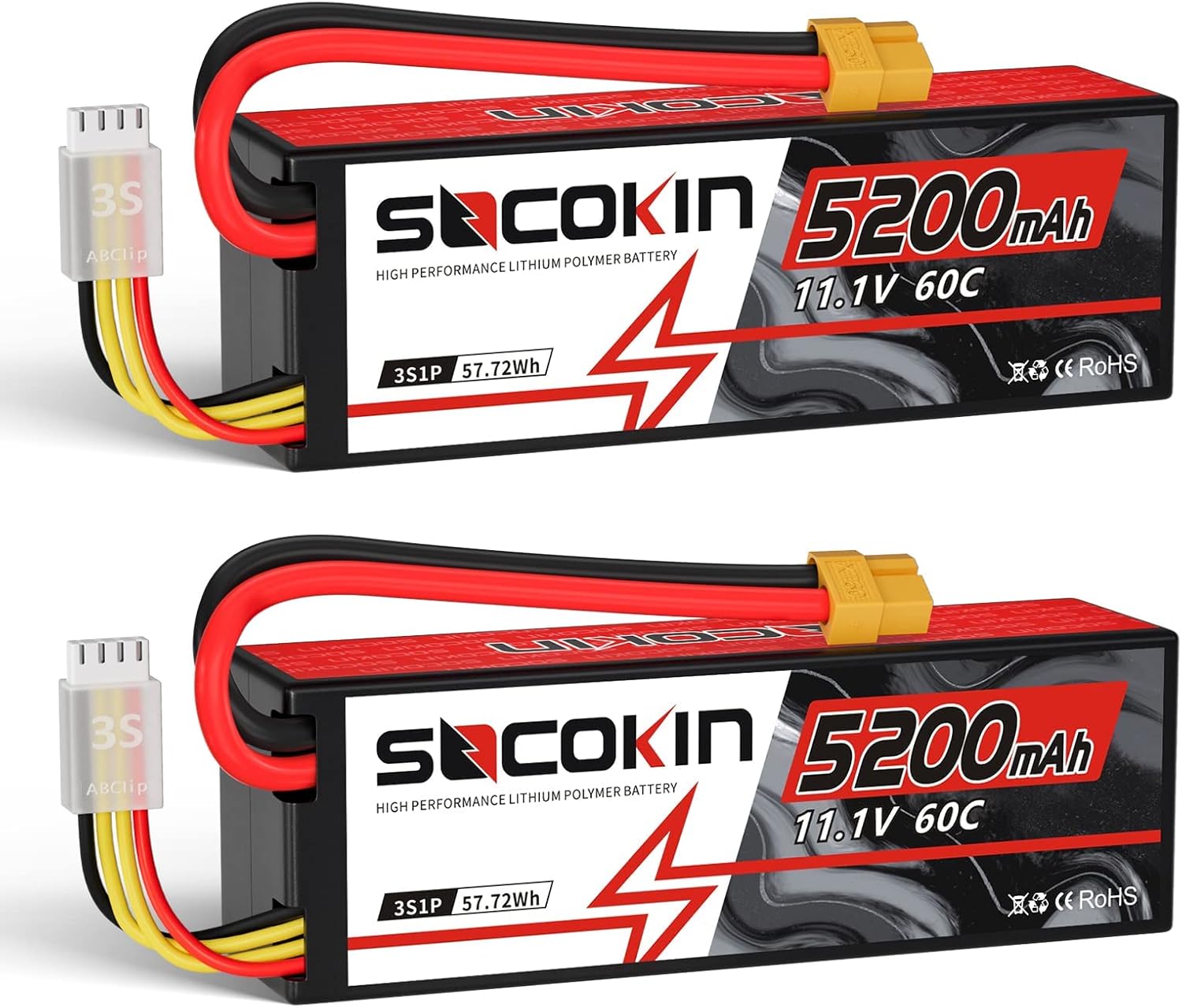 3S Lipo Battery 11.1V 5200mAh Lipo Battery with XT60 Plug Connector Hard Case 60C for RC Car Model RC Racing Car Heli Airplane Quadcopter Helicopter etc