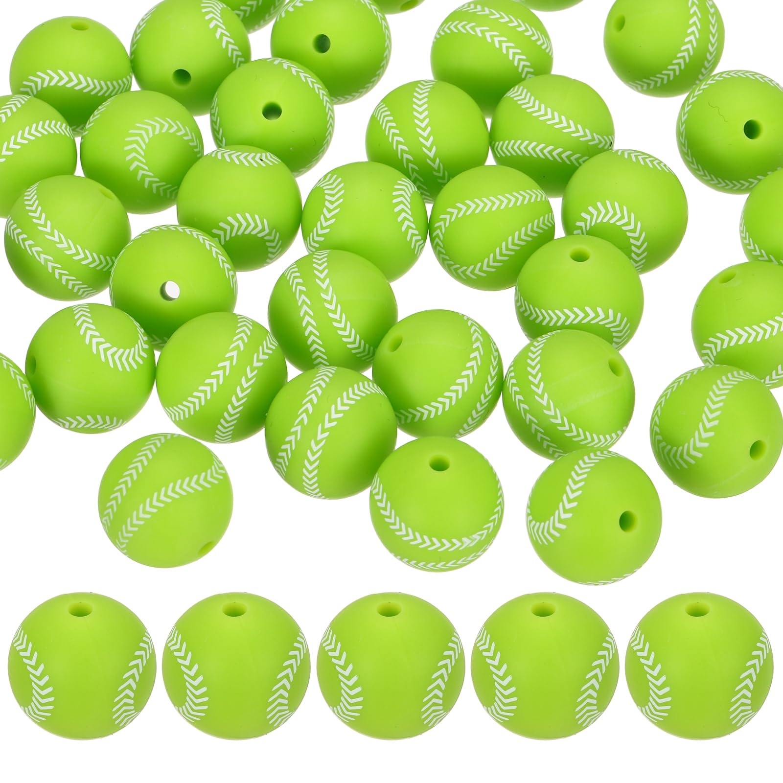 Perles de baseball silicone verte 15mm contre l'usure des bijoux