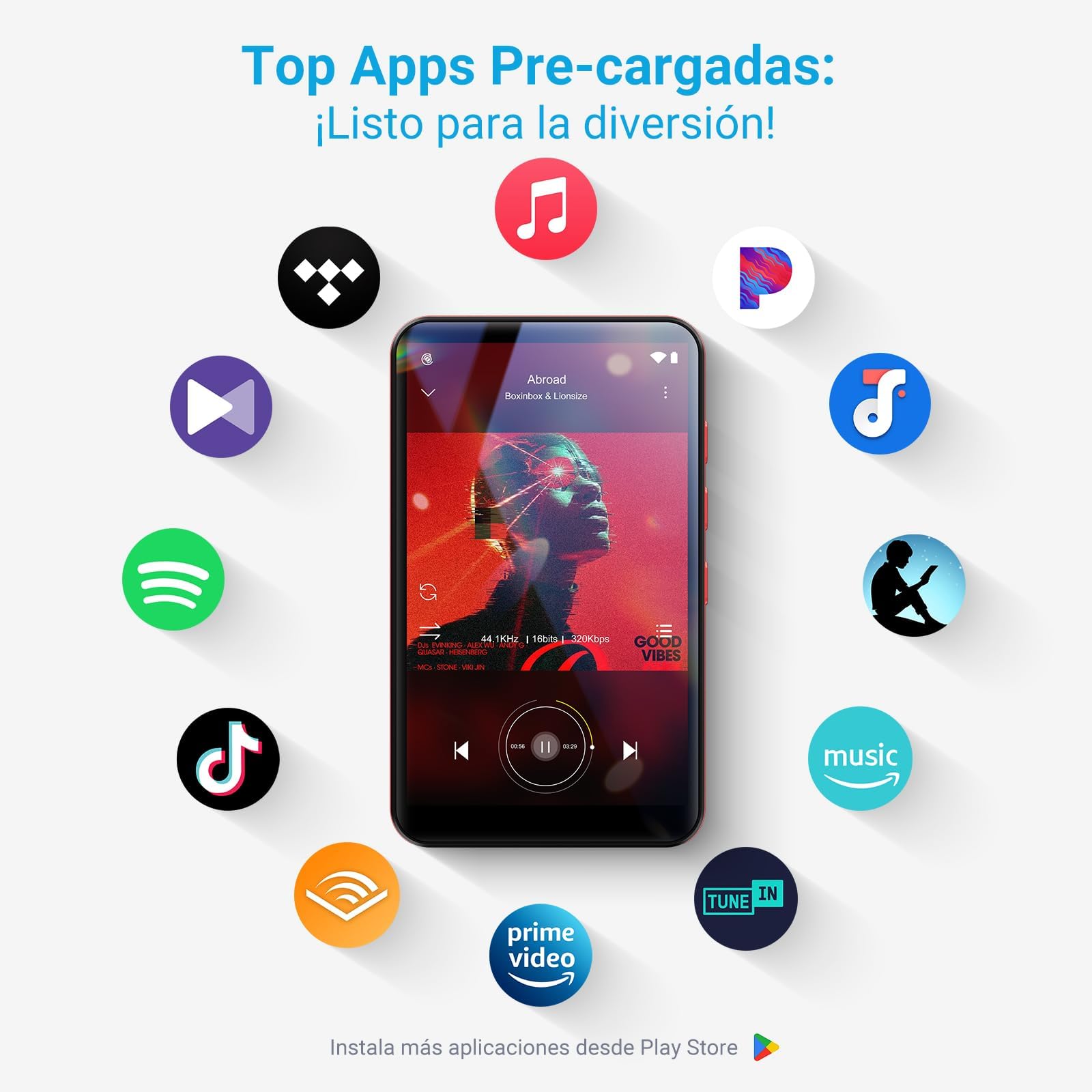MECHEN Reproductor MP3 de 96 GB, Bluetooth Spotify, Reproductor MP4 Android de 4,0 Pulgadas, Modo Padre, Radio FM, Compatible con Audible, Amazon Music, Deezer (Rojo)