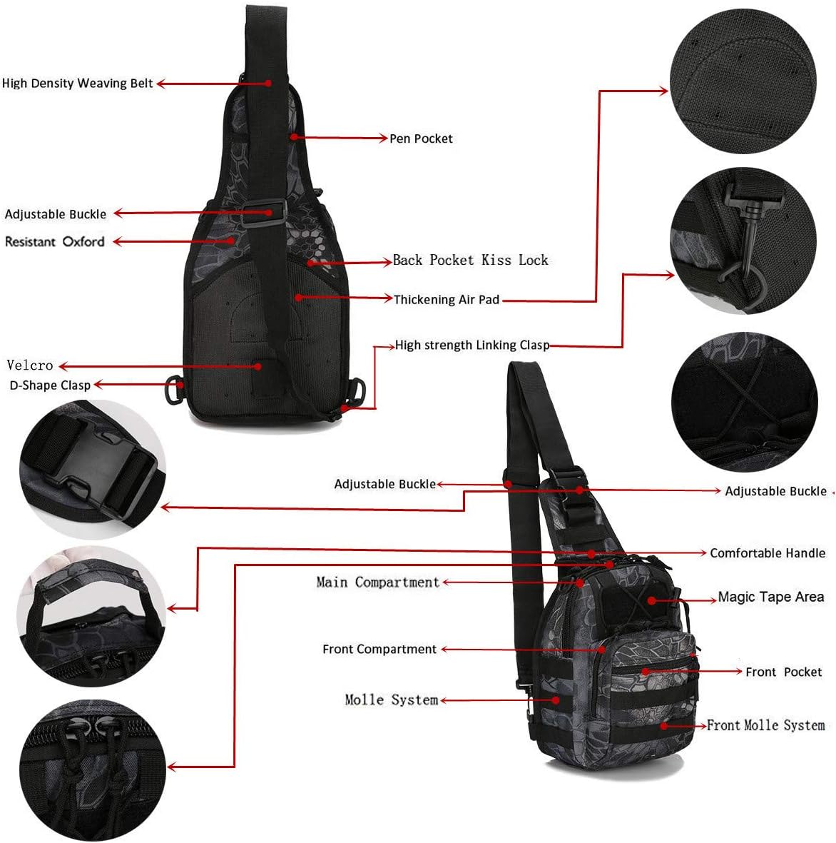 Tactical Shoulder Sling Bag Small Outdoor Chest Pack Backpack for Men Traveling, Trekking, Camping, Sling Backpack image 2