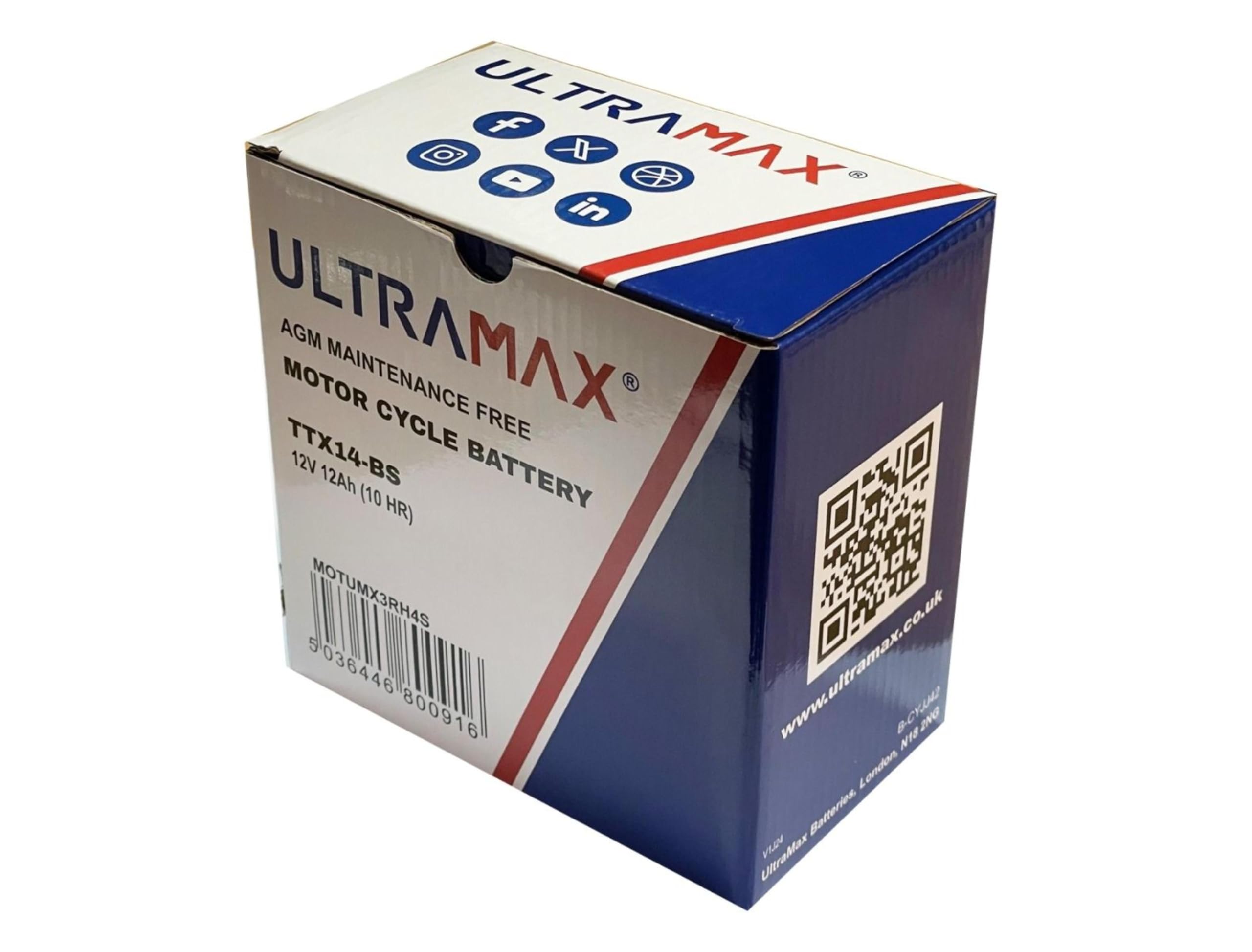 ULTRAMAX Batteria per moto YTX14-BS/TTX14-BS 12v 12ah AGM