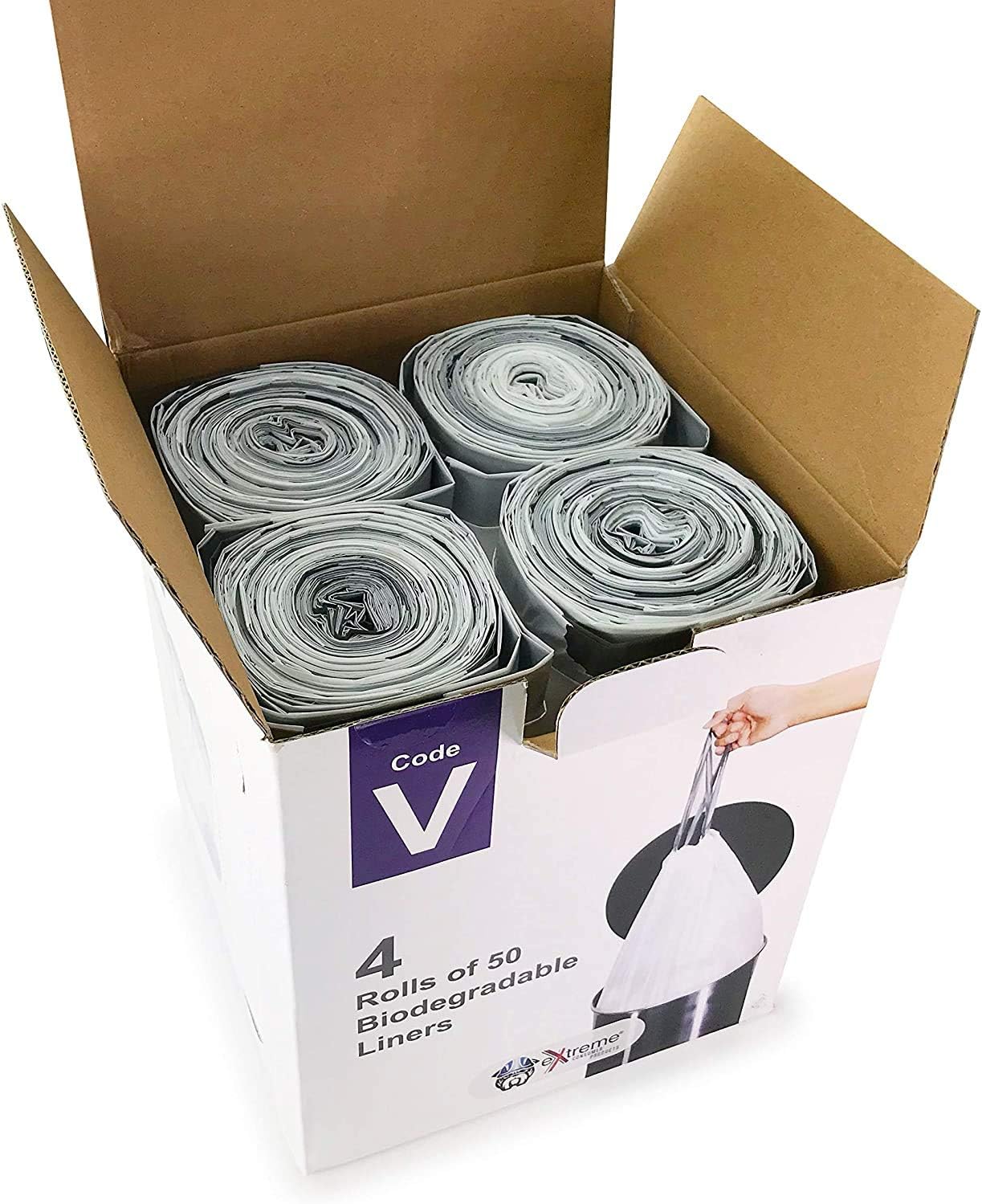 Durable Custom Fit Plastic Trash Bags w/Drawstring - Compatible w/Simplehuman Code V - 4 Refill Rolls of 50 (200 Count), 16-18 Liter/4.2-4.8 Gallon Trash Cans, Heavy Duty Eco-Friendly Garbage Bags