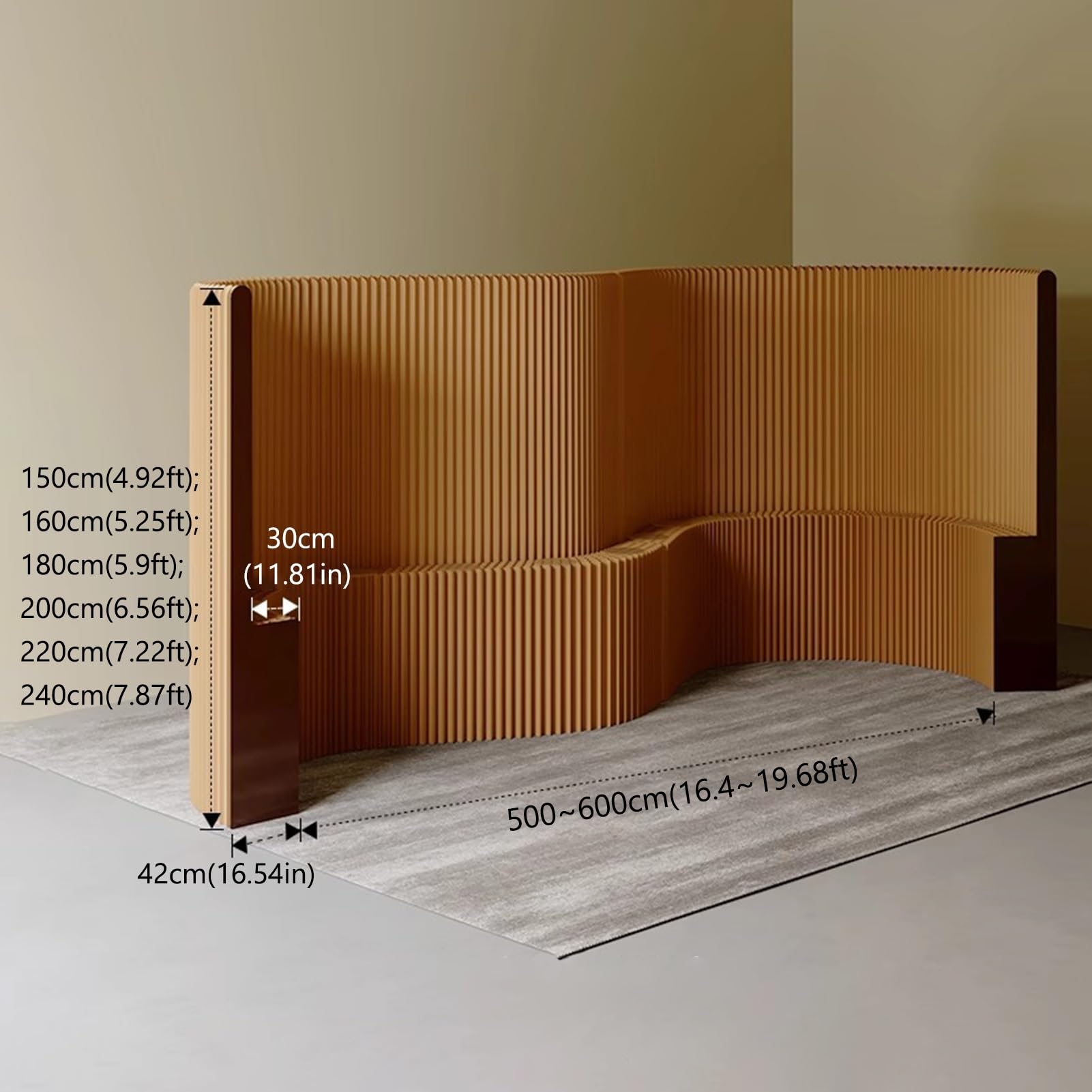 Divisori per ambienti, Parete divisoria moderna e creativa in carta kraft pieghevole for(6x1.5 m/19.69x4.92 ft)