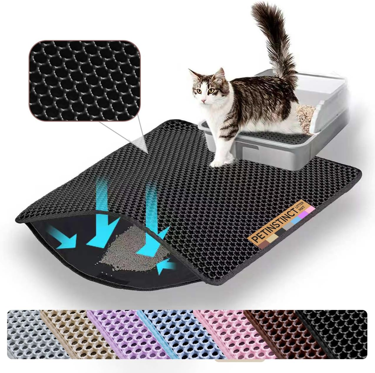 Cat Litter Mat, Double Layer Honeycomb Litter Box Mat
