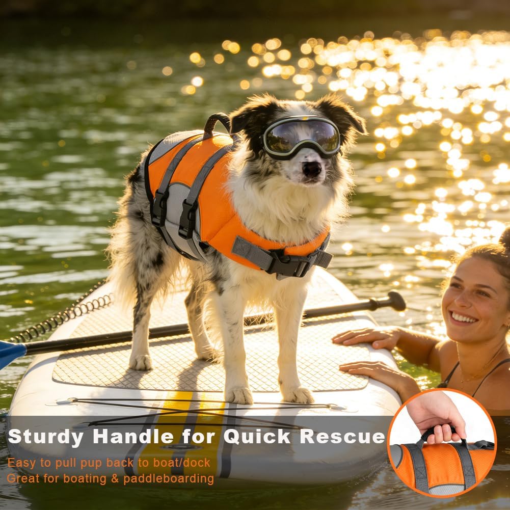 Dog Life Jacket with Reflective Rescue Handle - Adjustable Buoyancy Vest for Swimming & Boating — view 3