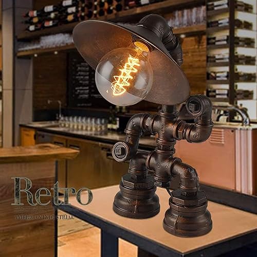 Miniatura 7 de Lámpara de mesa Steampunk, lámpara industrial de tubería de agua, lámpara de escritorio retro con tuberías de hierro, lámparas vintage para