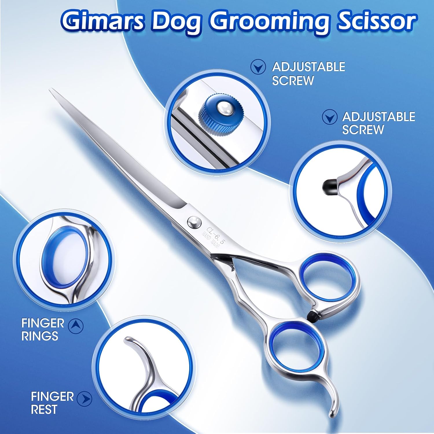Gimars Professional 5 in 1 Grooming Scissors for Dogs 4CR, Heavy Duty Titanium Coated Straight, Thinning Shears and Comb image 3