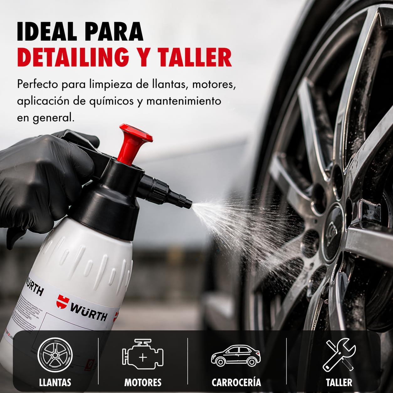 Wurth Pulverizador Presión Químicos y acidos Profesional, Pulverizador Industrial Ideal para Detailing Coche, Taller e Industria, Boquilla Ajustable - 1 Litro