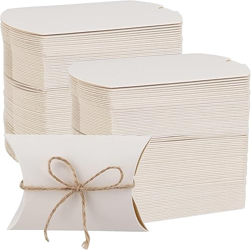 MANCHAP 200 cajas de almohada de papel kraft blanco de 3.5 x 2.5 pulgadas, pequeñas cajas de dulces blancos, cajas de agradecimiento para recuerdos