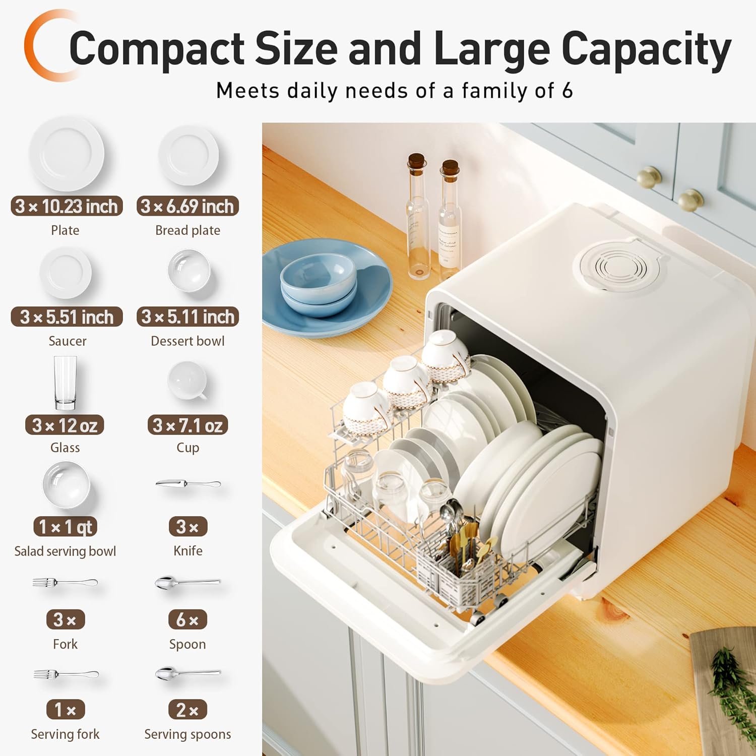 Dishwasher loaded with plates, bowls, and cutlery