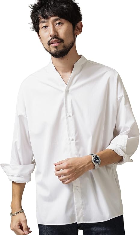 Amazon ナノ ユニバース Nano Universe 大人のワイドシャツ ｓｔｒｉｐｅ バンドカラー シャツ 通販