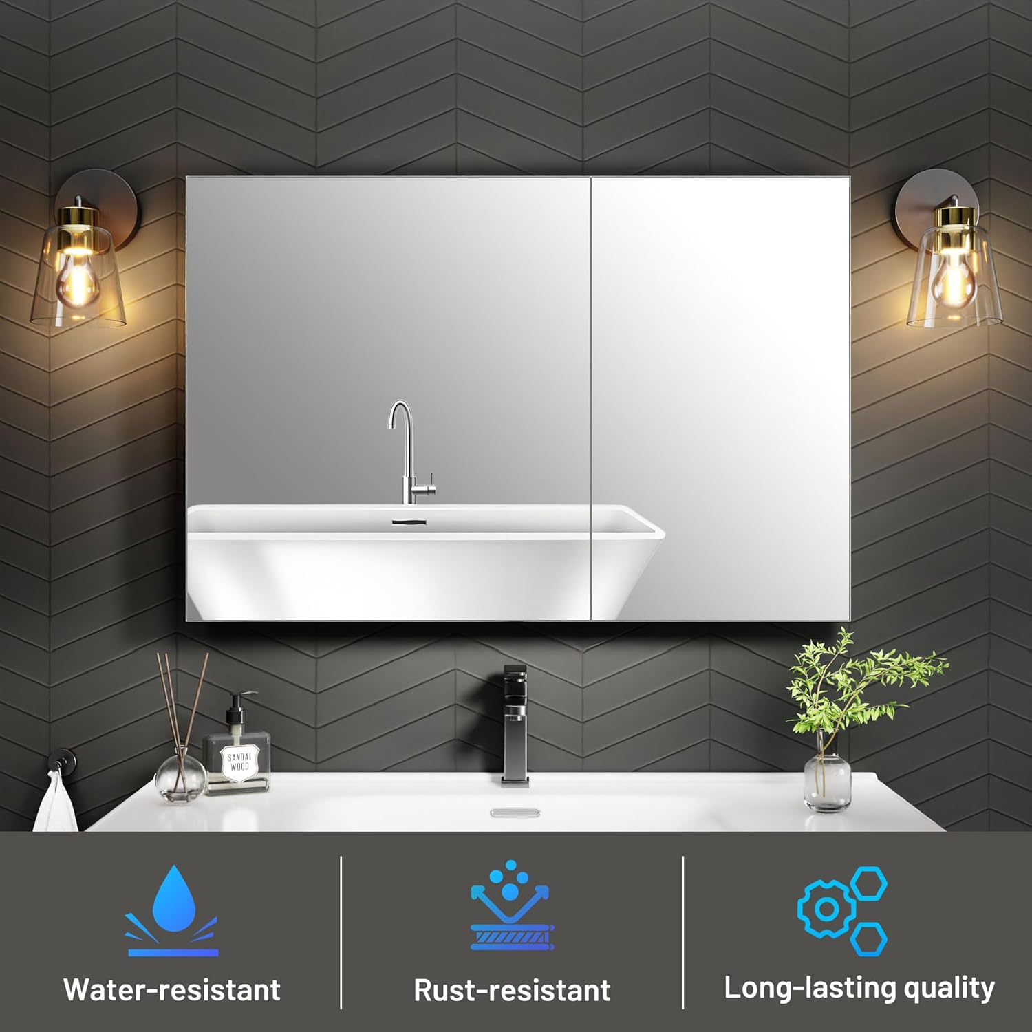 36 x 24 Medicine Cabinet Mirror for Bathroom,Assembly Required,Aluminum Alloy Frame,Recessed/Surface Mounted,Mirrored Side Panel,Adjustable Shelves,Bathroom Medicine Cabinet with Mirror